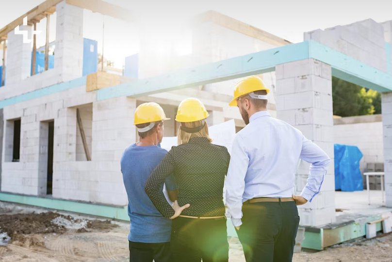 Engineers reviewing plans on a construction site