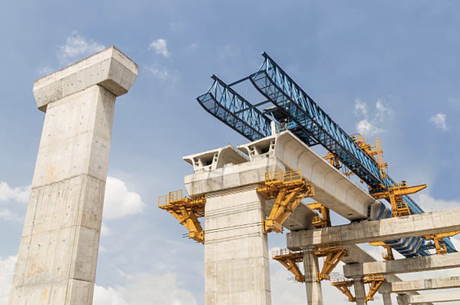 Elevated rail viaduct under construction